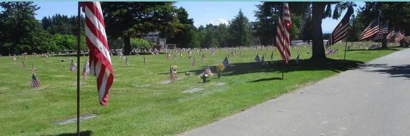 Photo of the Veterans section of Washington Memorial Park Cemetery, taken May 29, 2021